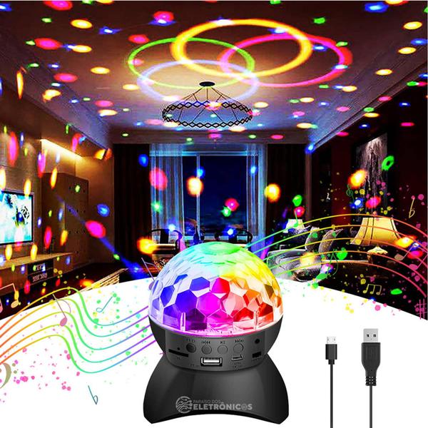 Imagem de Globo de Luz Bola Mágica RGB C/ Caixinha de Som Bluetooth Super Colorido Iluminação de Festa LEY2145