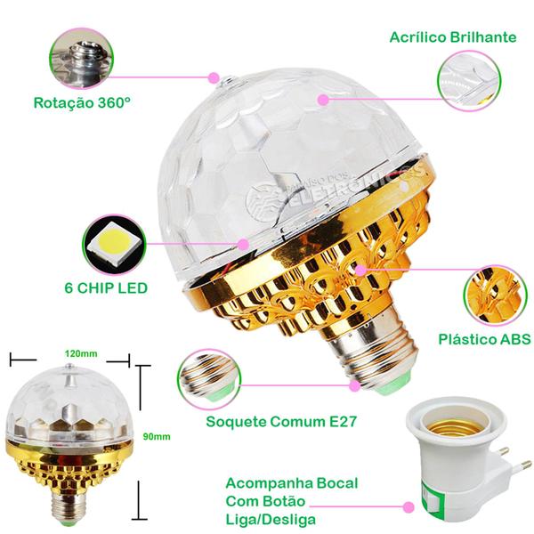 Imagem de Globo De Luz Bola Maluca RGB Com Adaptador Bivolt Lâmpada LED Colorida Rotativa LEY1726