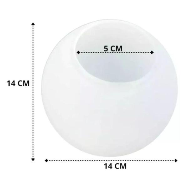 Imagem de Globo de Vidro 14cm de Diâmetro Leitoso Fosco Esfera Bola  Encaixe 5cm