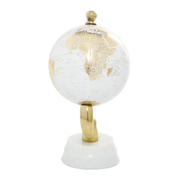 Imagem de Globo decorativo Deco 79 de alumínio com base de mármore dourado