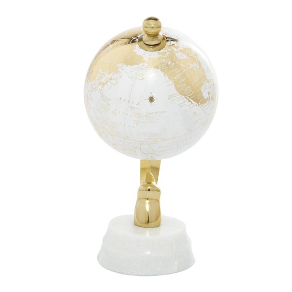 Imagem de Globo decorativo Deco 79 de alumínio com base de mármore dourado