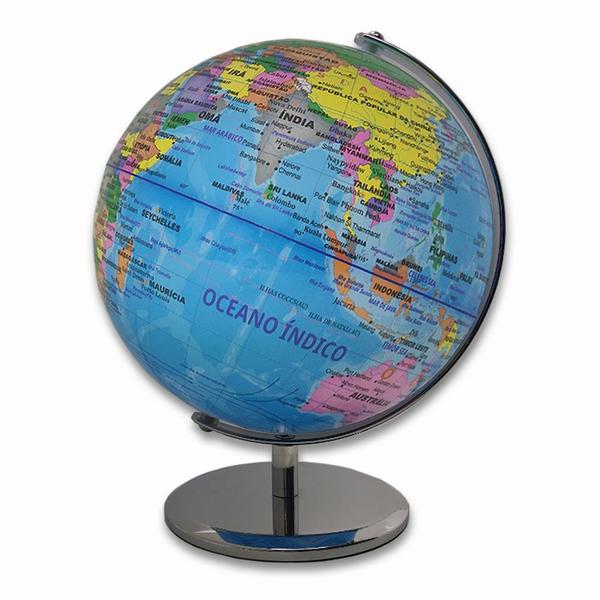 Imagem de Globo Terrestre Decorativo PVC Legendas em Português Escala 1:64000000 20CM Aro de Metal Base Cromo