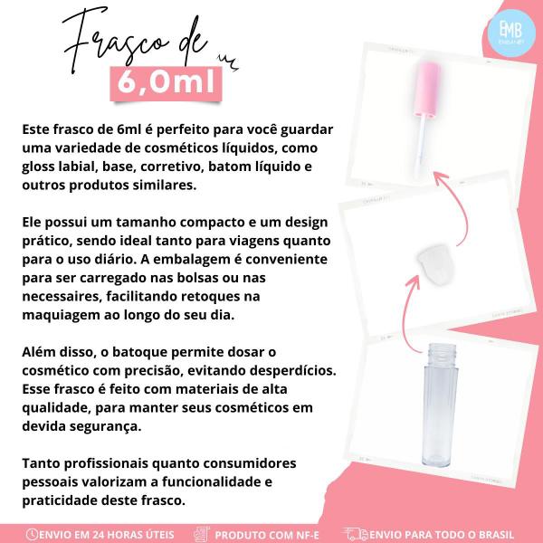 Imagem de Gloss Labial 50 Unidades Vazio Frasco Transparente Luxo 6ml.