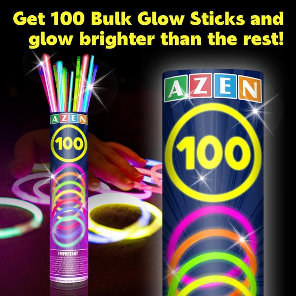 Imagem de Glow Sticks AZEN, 100 unidades a granel, 20 cm, suprimentos para festas para crianças