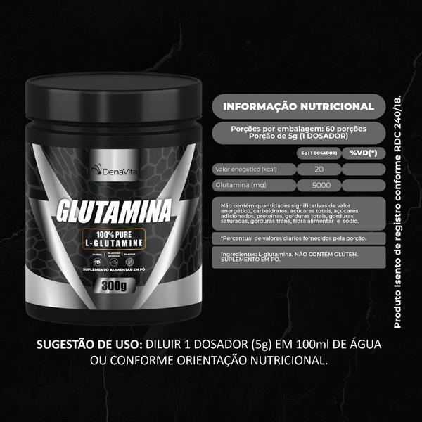 Imagem de Glutamina Pura 100% Em Pó, Glutamine Pure - 300 Gramas - Denavita