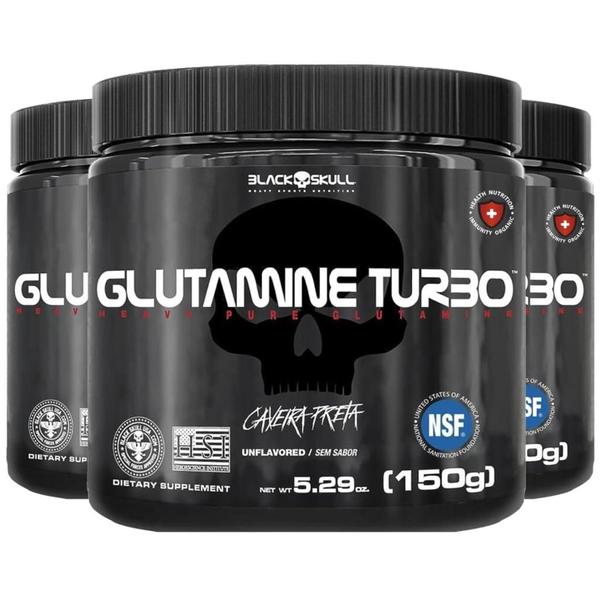 Imagem de Glutamina Turbo 150g Black Skull Kit 3 Potes