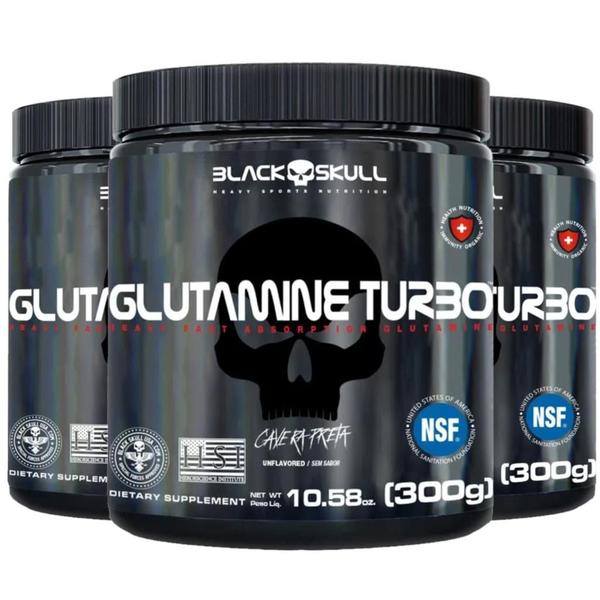 Imagem de Glutamina Turbo 300g Black Skull Kit 3 Potes