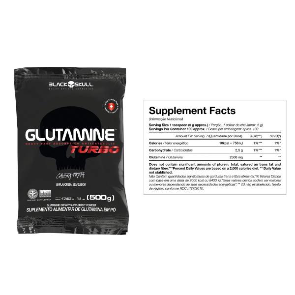 Imagem de Glutamine Turbo Refil - 500gr  - Glutamina + Carboidrato - Black Skull