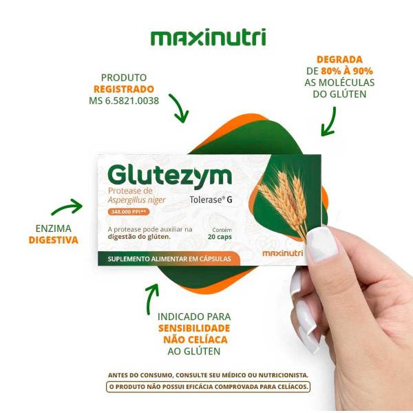 Imagem de Glutezym 348.000 (Protease) - Intolerância ao Gluten - 20 Caps - Maxinutri