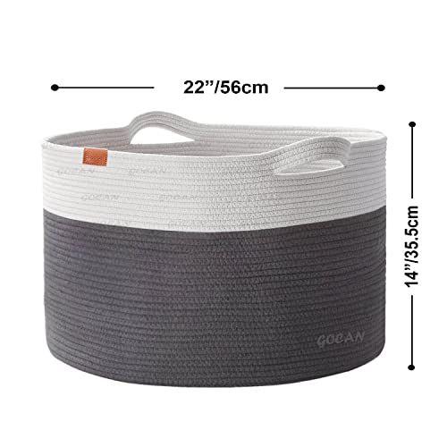 Imagem de Gocan Extra Grande Cesta de Lavanderia 22" X 22"X 14" XXXL Cesta de Algodão Tecida para Cesta de Armazenamento de Cobertores com Alças para Sala de Estar (Cinza/Bege) XXXL