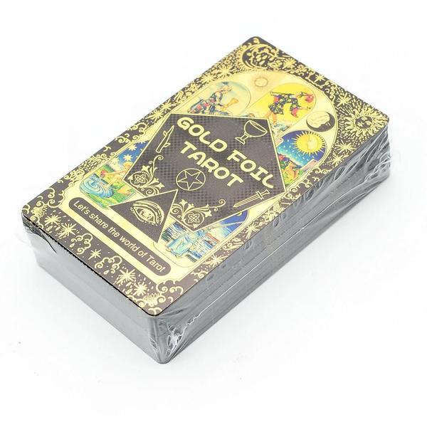 Imagem de Gold Foil Tarot Deluxe com folha de ouro à prova d'água, Caixa preta e dourada, Waite clássico iniciante, profissional