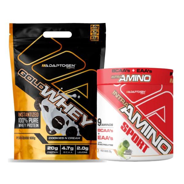 Imagem de Gold Whey Cookies Cream 900g + Intra Amino 196ml  Adaptogen