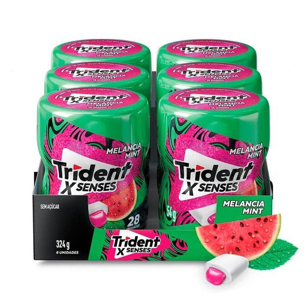 Goma de Mascar Trident Melancia Menta Garrafa 54g Display 6 Unidades Imagem de Goma de Mascar Trident Melancia Menta Garrafa 54g Display 6 Unidades