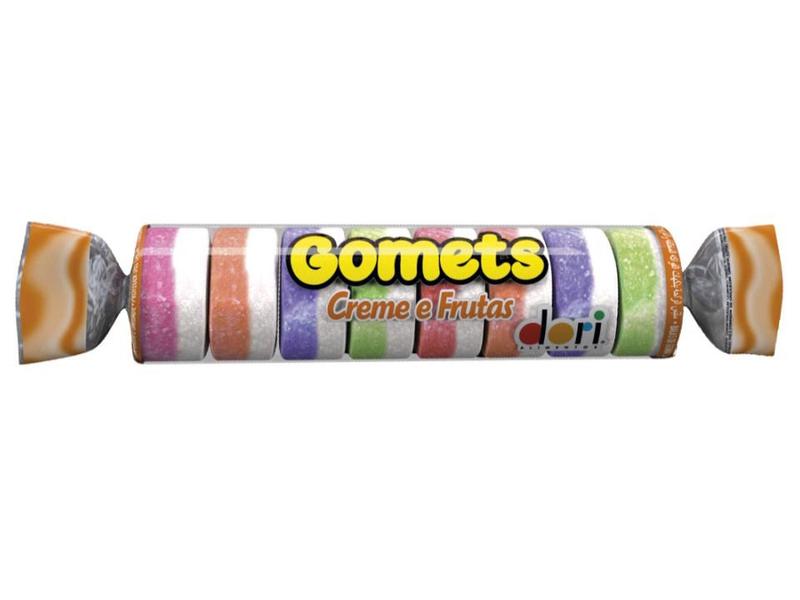 Goma Tubo Gomets Creme Frutas Sem Glúten C/ 30 unid - Dori Alimentos S.A. Imagem de Goma Tubo Gomets Creme Frutas Sem Glúten C/ 30 unid