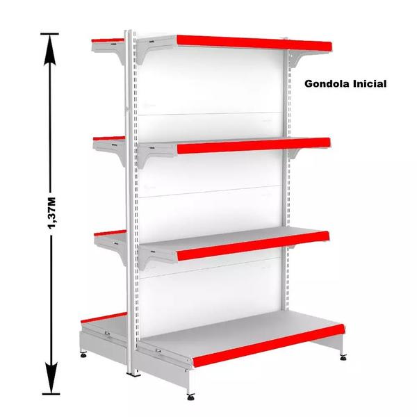 Imagem de Gondola Centro 137 Fit Ate 3 Metros 1 Ponta Branco 28b Pe Vermelho