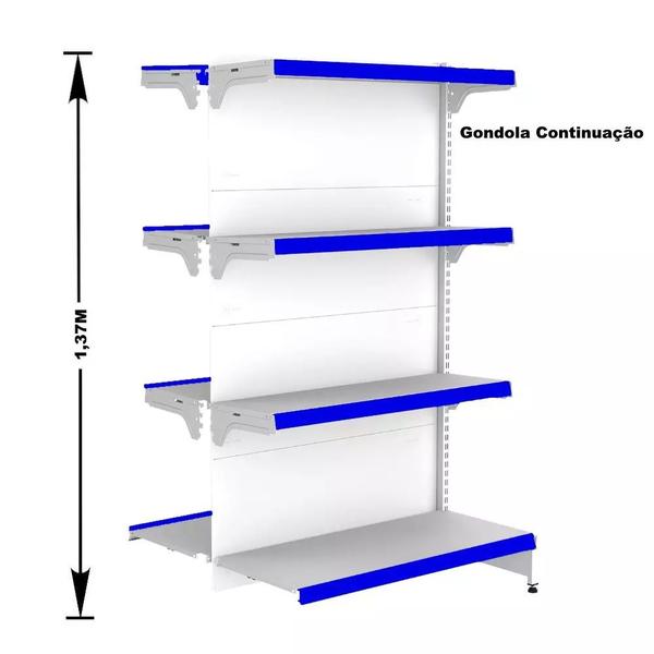 Imagem de Gondola Centro 137 Fit Ate 4 Metros Branco 32 Bandeja Pe Azul