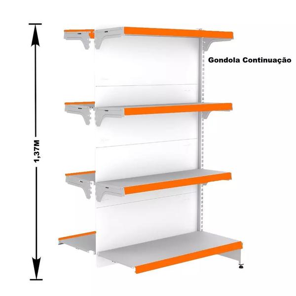 Imagem de Gondola Centro 137 Fit Ate 7 Metros Branco 56 Bandeja Pe Laranja