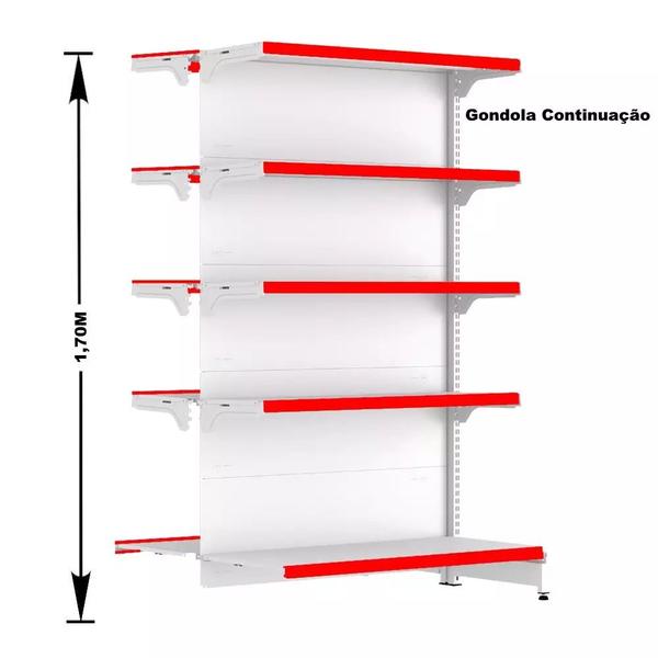 Imagem de Gondola Centro 170 Fit Ate 2 Metros Branco 20 Bandeja Pe Vermelho