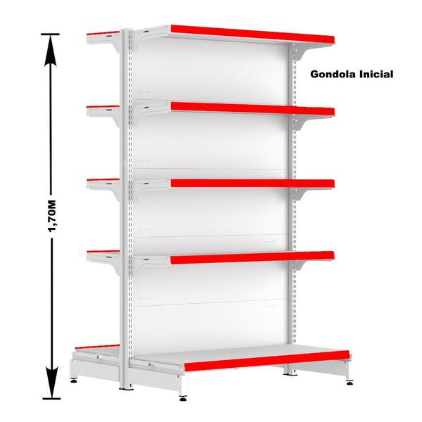 Imagem de Gondola Centro 170 Fit Ate 5 Metros Branco 50 Bandeja Pe Vermelho