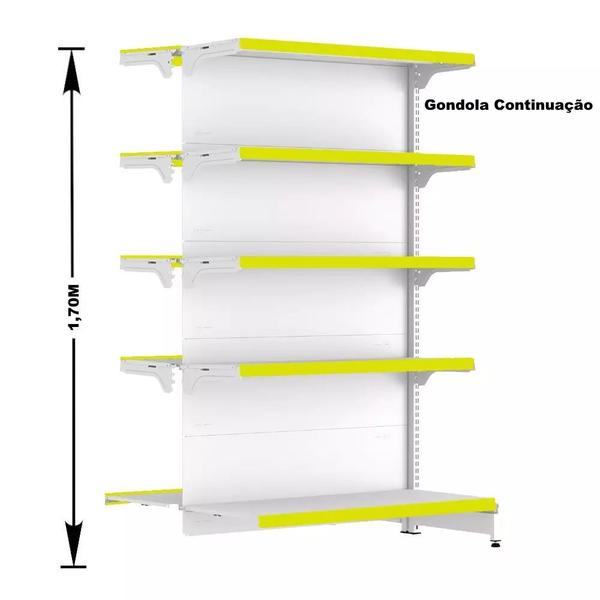 Imagem de Gondola Centro 170 Fit Ate 7 Metros Branco 70 Bandeja Pe Amarelo