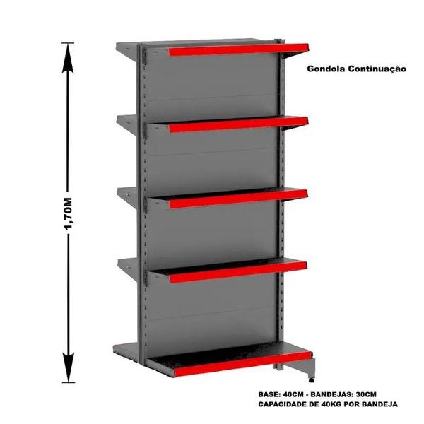 Imagem de Gondola Centro 1,70m Amapá Flex Kit 6 Metros 1 Ponta Preto Porta etiqueta Vermelho - 2239