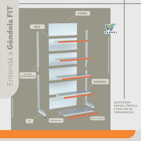 Imagem de Gôndola De Centro Fit 1 Inicial 1,70m Expositor De Mercado Bandejas Inclinaveis Amapá