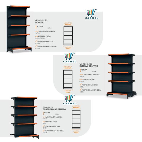 Imagem de Gôndola De Centro Fit Inicial + 2 Continuações 2,02m Amapá Com Bandejas Inclinaveis