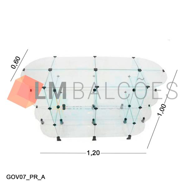 Imagem de Gôndola de Vidro Oval - C/ Conectivo Preto - 1,20 x 1,00 x 0,60m