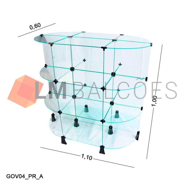 Imagem de Gôndola de Vidro Oval - C/ Conectivo Preto MOD.50 - 1,10 x 1,00 x 0,60m