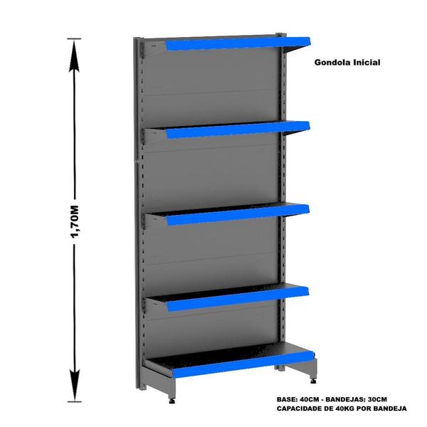 Imagem de Gondola Parede 170 Amapa Flex Kit 6 Metros Preto PE Az