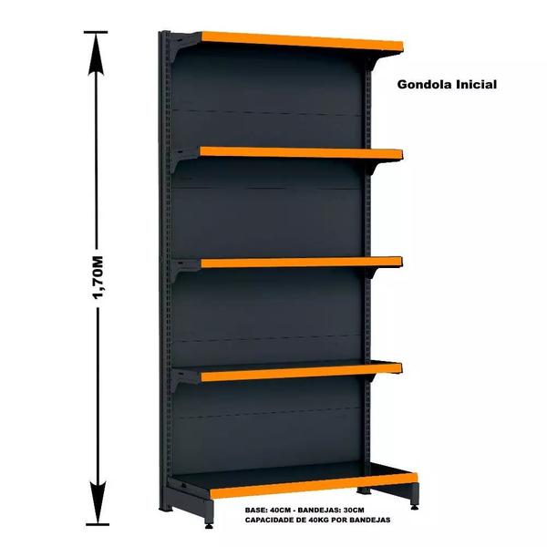 Imagem de Gondola Parede 170 Fit Ate 2 Metros 1 Canto Preto 15b Pe Laranja