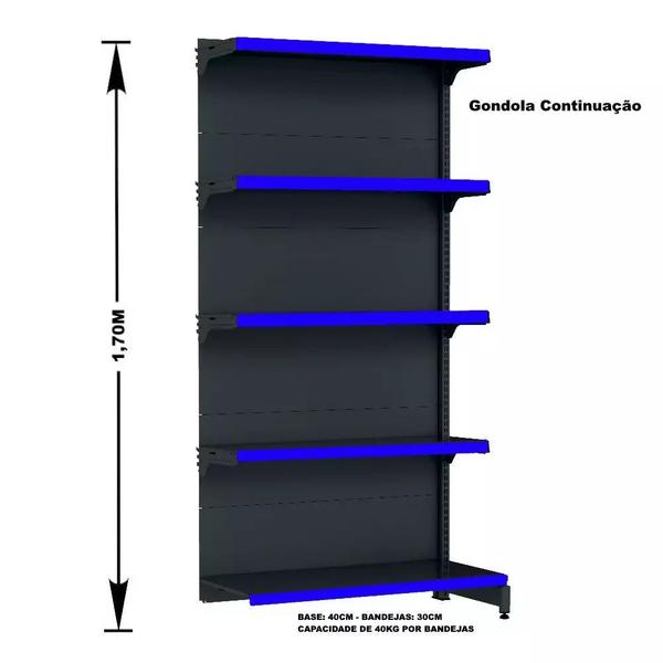 Imagem de Gondola Parede 170 Fit Ate 2 Metros Preto 10 Bandeja Pe Azul