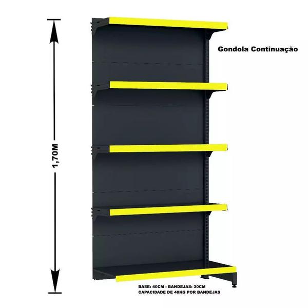 Imagem de Gondola Parede 170 Fit Ate 3 Metros 1 Canto Preto 20b Pe Amarelo