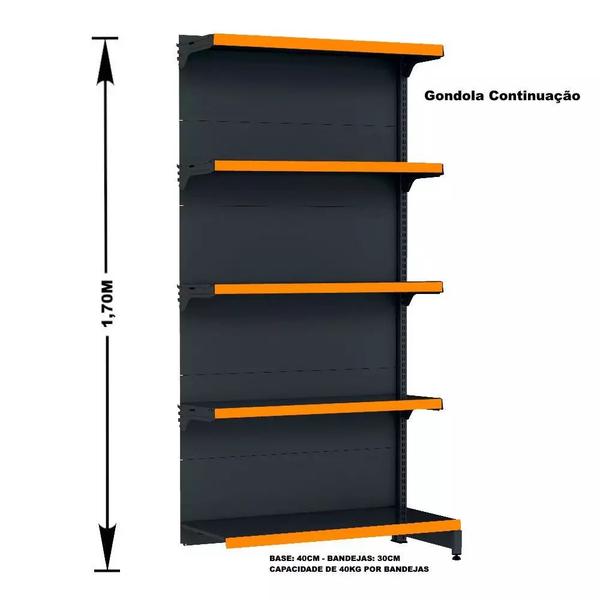 Imagem de Gondola Parede 170 Fit Ate 3 Metros 1 Canto Preto 20b Pe Laranja