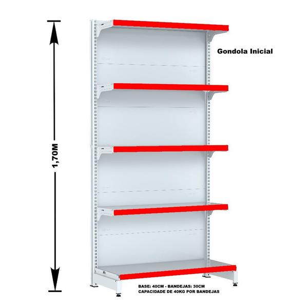 Imagem de Gondola Parede 170 Fit Ate 4 Metros Branco 20 Bandeja Pe Vermelho