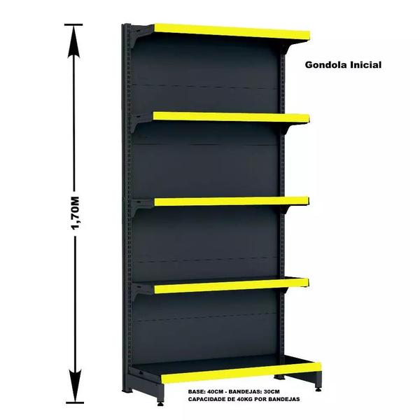 Imagem de Gondola Parede 170 Fit Ate 5 Metros 1 Canto Preto 30b Pe Amarelo