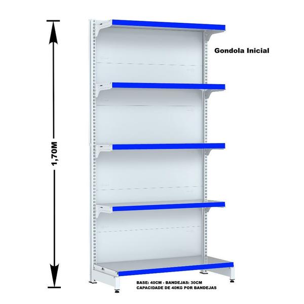 Imagem de Gondola Parede 170 Fit Ate 5 Metros Branco 25 Bandeja Pe Azul