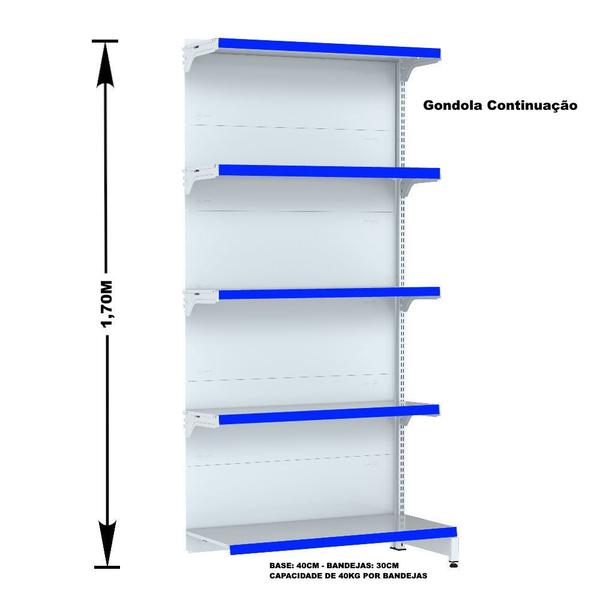 Imagem de Gondola Parede 170 Fit Ate 5 Metros Branco 25 Bandeja Pe Azul