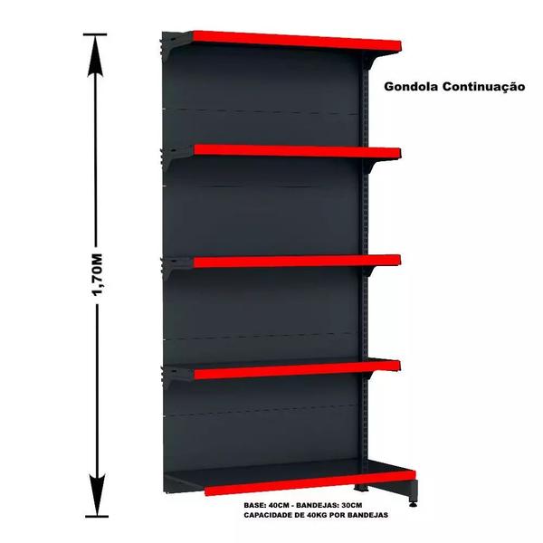 Imagem de Gondola Parede 170 Fit Ate 5 Metros Preto 25 Bandeja Pe Vermelho