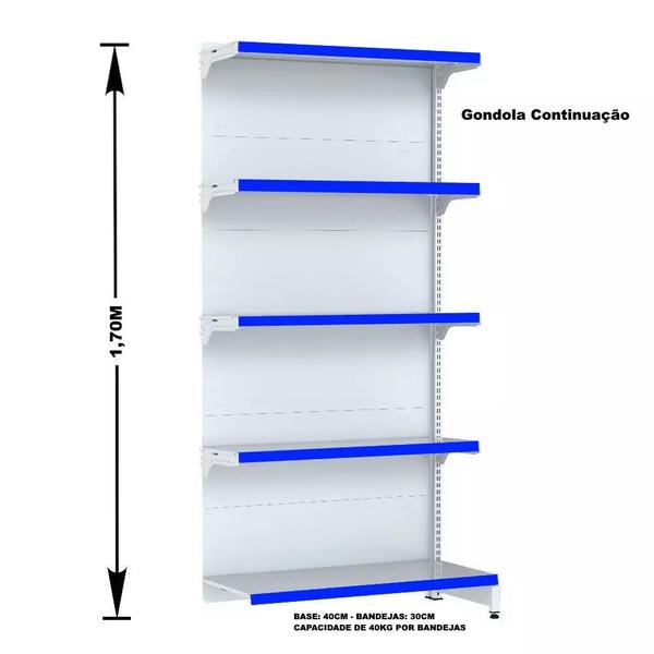 Gondola Parede 170 Fit Continuação Branco 5 Bandeja Pe Azul - AMAPÁ Imagem de Gondola Parede 170 Fit Continuação Branco 5 Bandeja Pe Azul