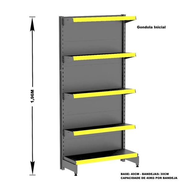 Imagem de Gondola Parede 196 Amapa Flex Inicial Preto 5 Bandejas - Amapá