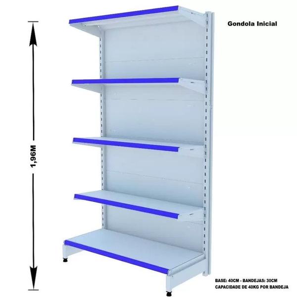 Imagem de Gondola Parede 1,96m Amapá Flex Kit 2 Metros Branco Porta etiqueta Azul - 2237