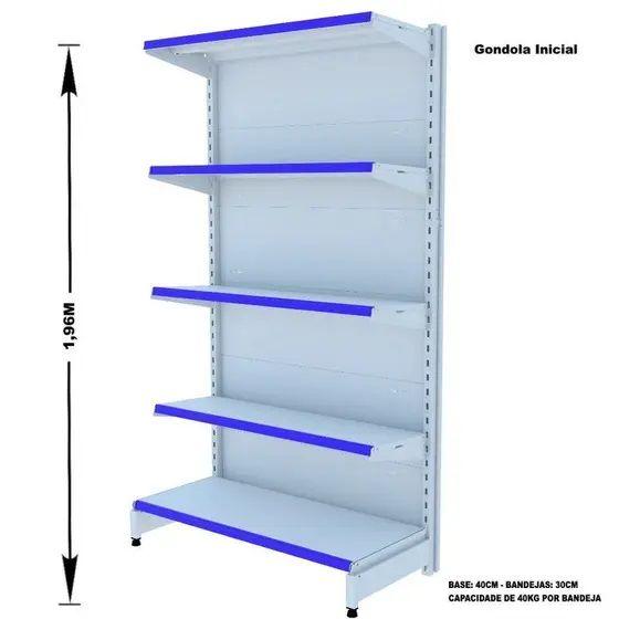 Imagem de Gondola Parede 1,96m Amapa Flex Kit 6 Metros 1 Canto Branco Porta etiqueta Azul - 2205