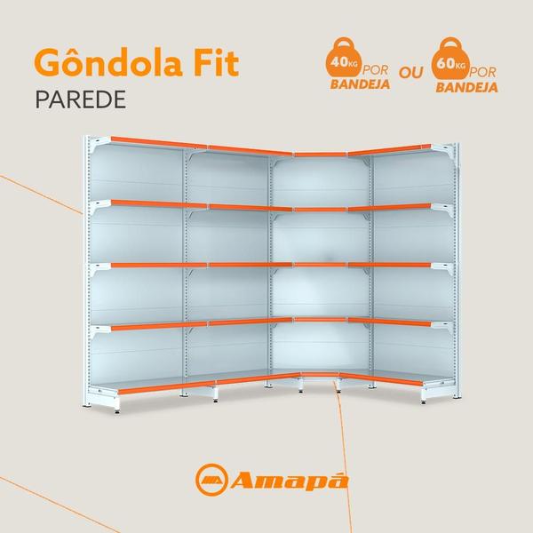 Imagem de Gondola Parede 202 Amapa FIT Kit 2 Metros Branco Porta etiqueta Azul Amapá