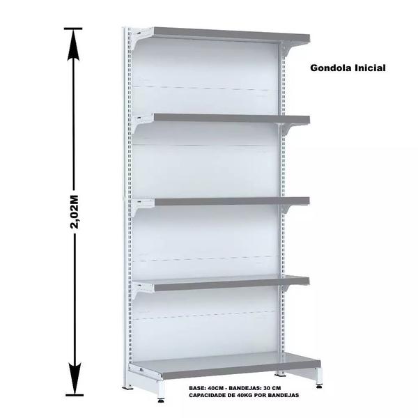 Gondola Parede 202 Fit Ate 2 Metros 1 Canto Branco 15b Pe Cinza - AMAPÁ Imagem de Gondola Parede 202 Fit Ate 2 Metros 1 Canto Branco 15b Pe Cinza