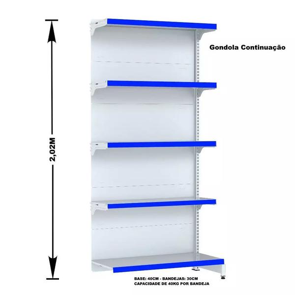 Imagem de Gondola Parede 202 Fit Ate 2 Metros Branco 10 Bandeja Pe Azul