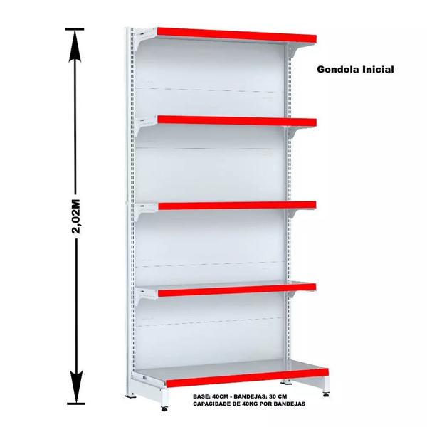 Imagem de Gondola Parede 202 Fit Ate 2 Metros Branco 10 Bandeja Pe Vermelho