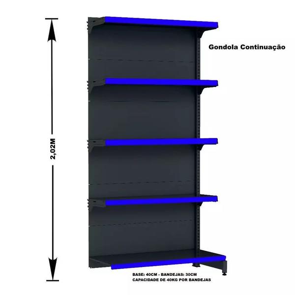 Gondola Parede 202 Fit Ate 3 Metros Preto 15 Bandeja Pe Azul - AMAPÁ Imagem de Gondola Parede 202 Fit Ate 3 Metros Preto 15 Bandeja Pe Azul