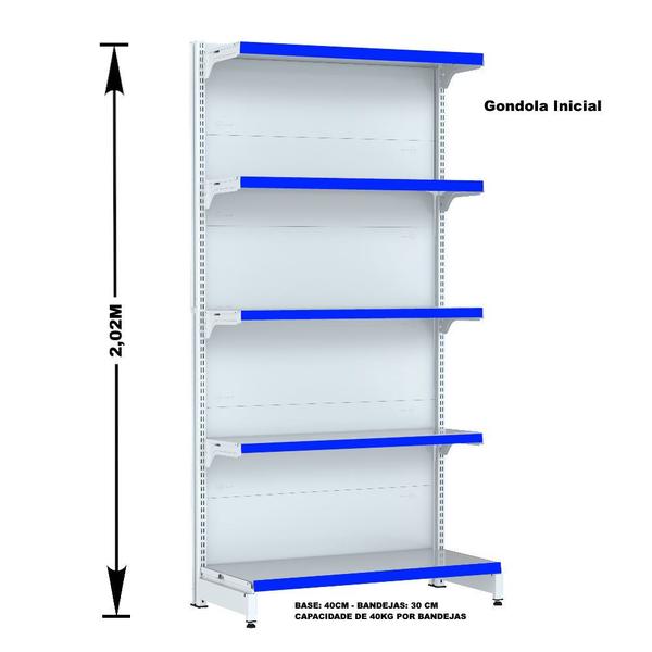 Imagem de Gondola Parede 202 Fit Ate 5 Metros 1 Canto Branco 30b Pe Azul