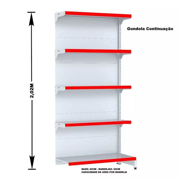 Imagem de Gondola Parede 202 Fit Ate 5 Metros Branco 25 Bandeja Pe Vermelho